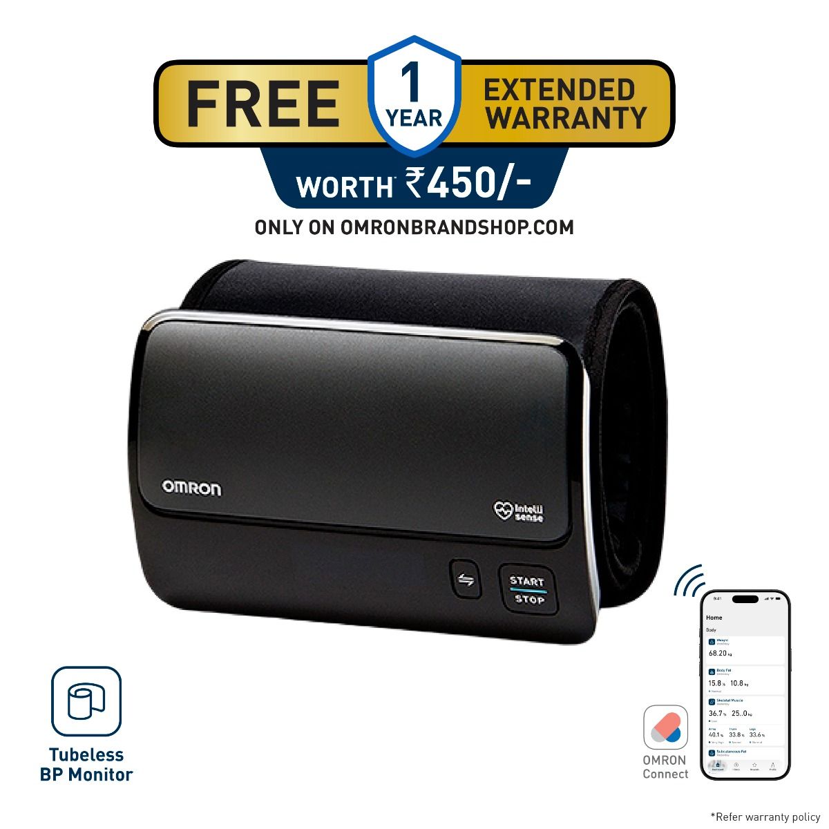 Omron HEM-7600T Smart Elite+ Advanced Tubeless Blood Pressure Monitor with 360° Accuracy IntelliWrap™ Cuff