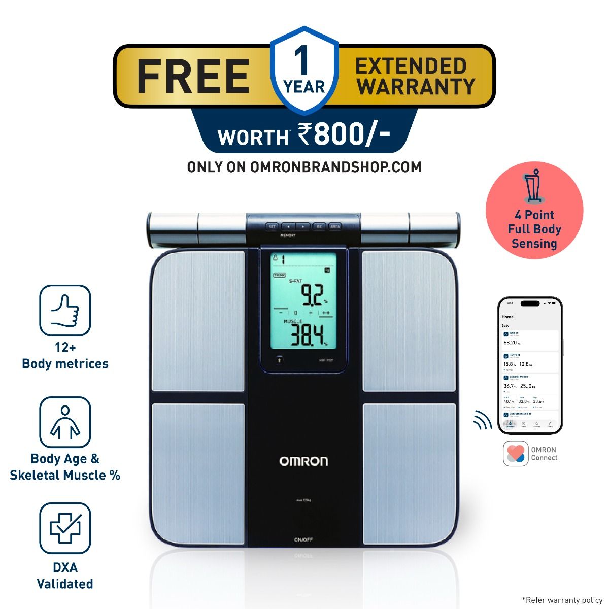 Omron HBF-702T-AP Smart Weighing Scale with Body Fat & BMI Monitoring