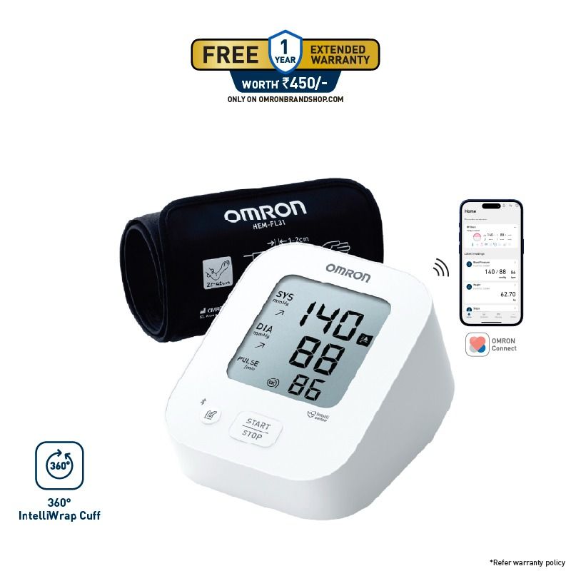 Omron HEM-7183T1-FLIN Automatic Upper Arm Blood Pressure Monitor with Bluetooth, IntelliWrap 360° Accuracy Cuff & Large Display