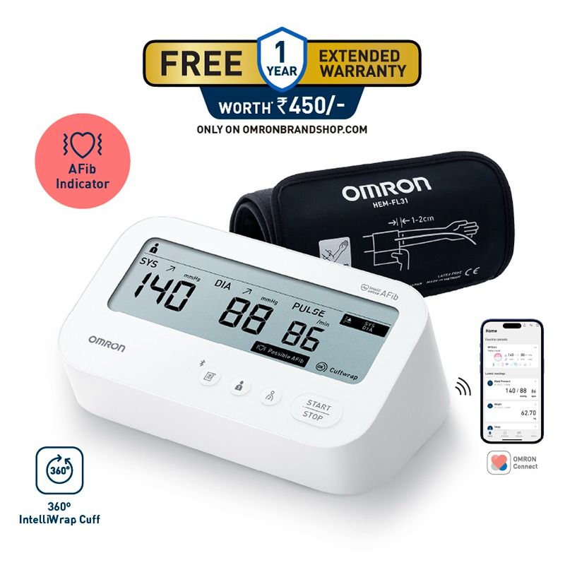 Omron HEM-7194T1-FLIN Automatic Upper Arm Blood Pressure Monitor with AFib Detection, IntelliWrap 360° Accuracy Cuff & Bluetooth