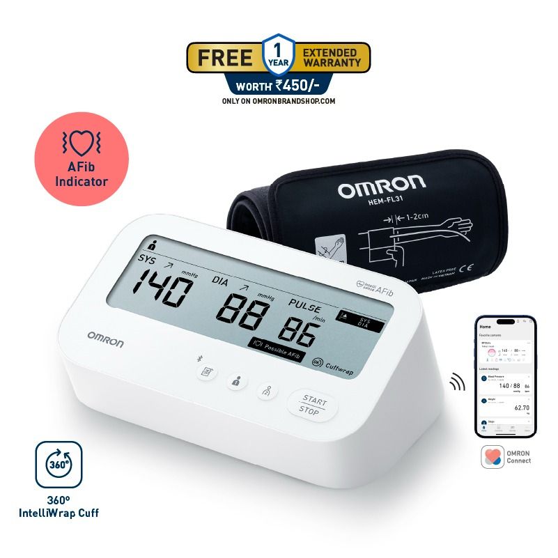Omron HEM-7194T1-FLIN Automatic Upper Arm Blood Pressure Monitor with AFib Detection, IntelliWrap 360° Accuracy Cuff & Bluetooth