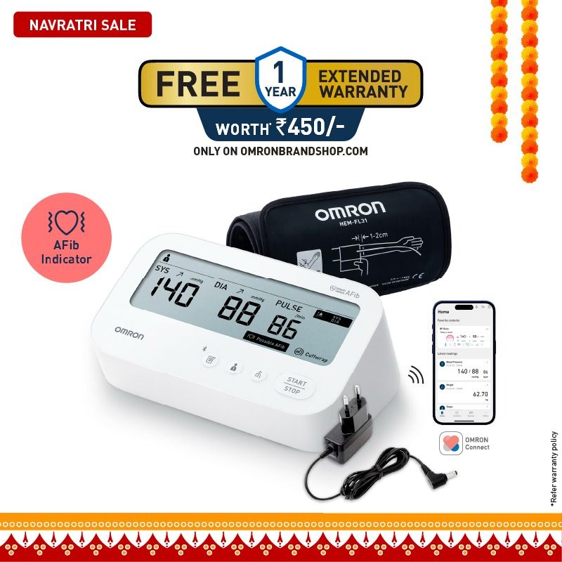 Omron HEM-7194T1-FLBIN Automatic Upper Arm Blood Pressure Monitor with AFib Detection, IntelliWrap 360° Accuracy Cuff, Large Display & AC Adapter