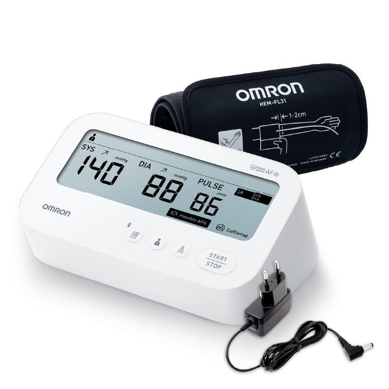 Omron HEM-7194T1-FLBIN Automatic Upper Arm Blood Pressure Monitor with AFib Detection, IntelliWrap 360° Accuracy Cuff, Large Display & AC Adapter