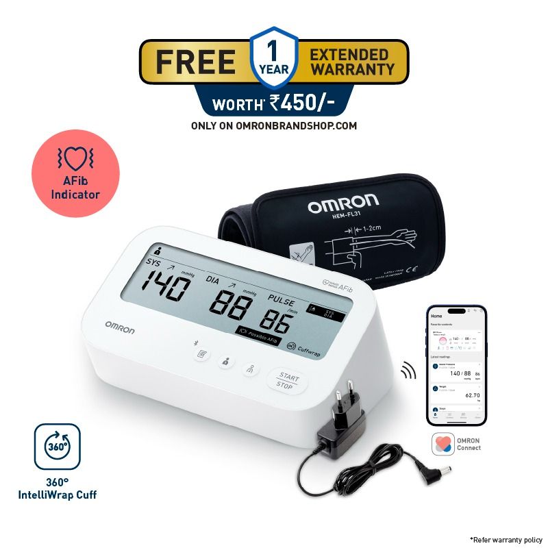 Omron HEM-7194T1-FLBIN Automatic Upper Arm Blood Pressure Monitor with AFib Detection, IntelliWrap 360° Accuracy Cuff, Large Display & AC Adapter
