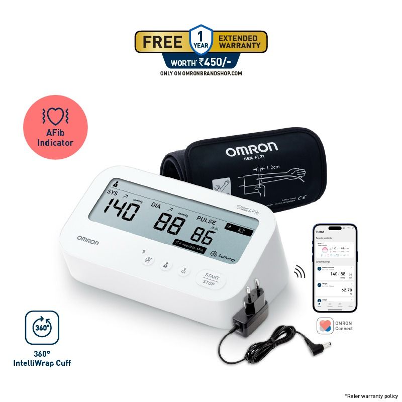 Omron HEM-7194T1-FLBIN Automatic Upper Arm Blood Pressure Monitor with AFib Detection, IntelliWrap 360° Accuracy Cuff, Large Display & AC Adapter