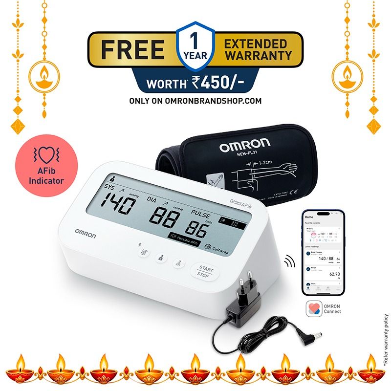 Omron HEM-7194T1-FLBIN Automatic Upper Arm Blood Pressure Monitor with AFib Detection, IntelliWrap 360° Accuracy Cuff, Large Display & AC Adapter