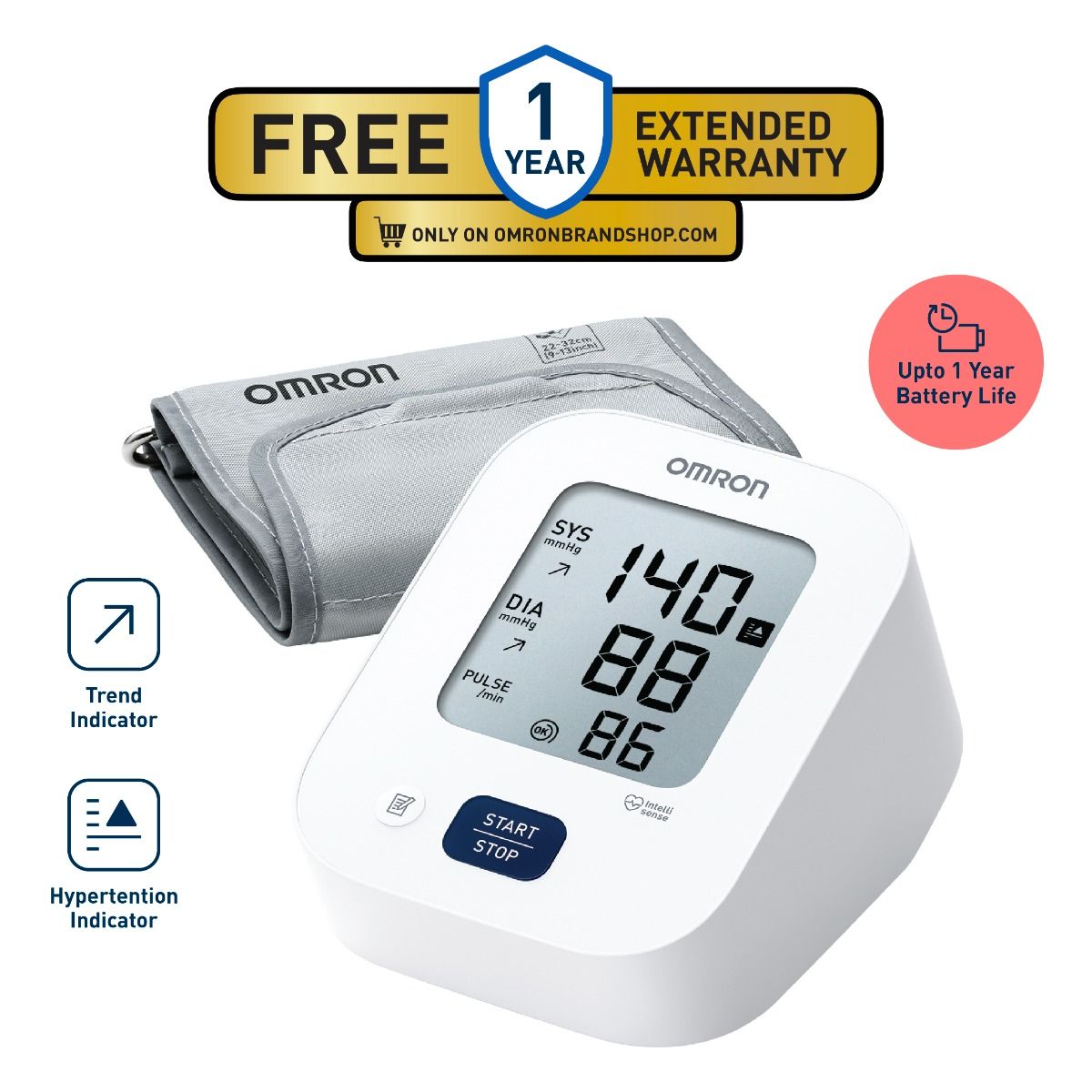 Omron HEM-7181-IN Automatic Upper Arm Blood Pressure Monitor with Long Battery Life & Hypertension Indicator