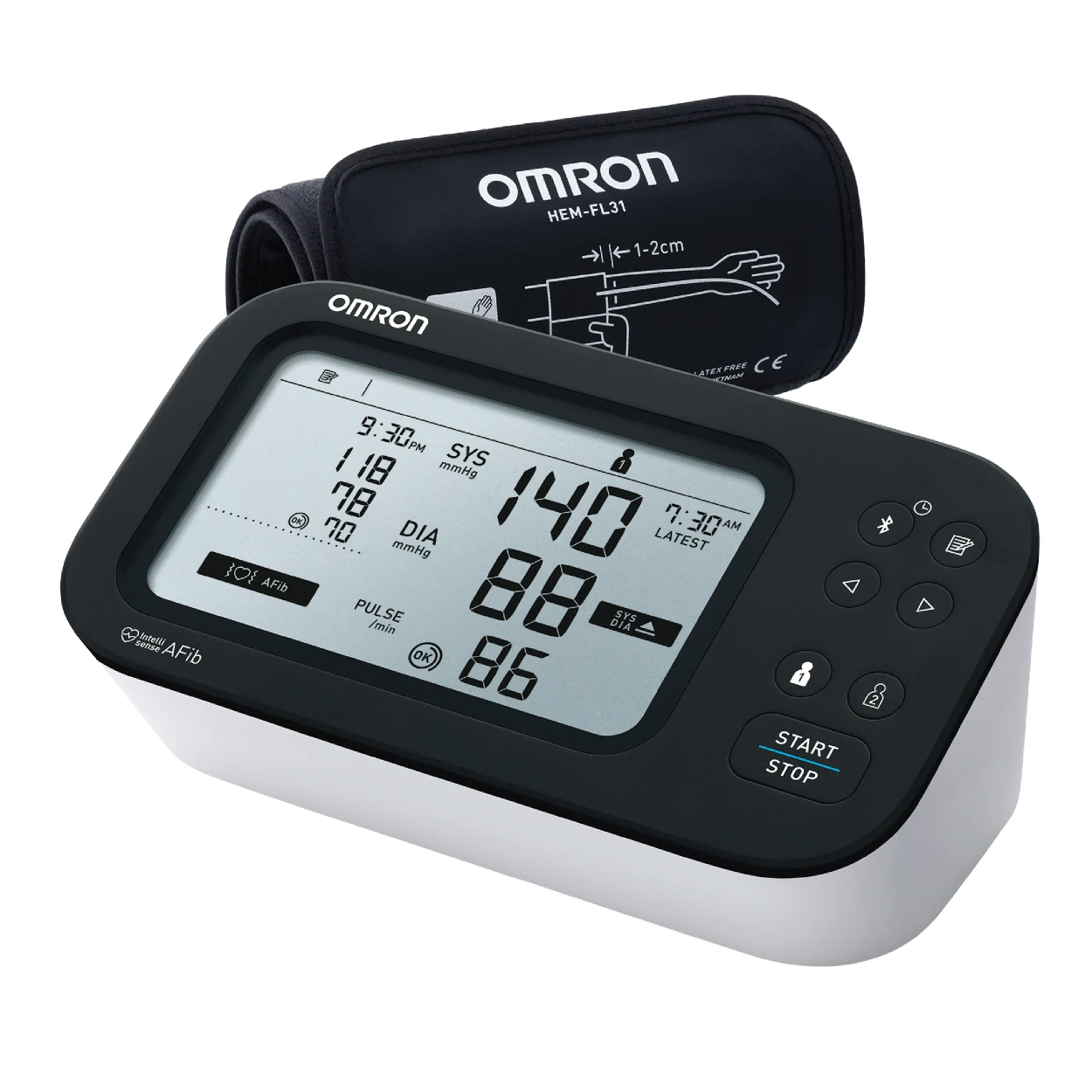 OMRON HEM-7383T1 Smart BP Monitor, Clinically Validated with AFib Detection & Bluetooth, Dual Display, Fully Automatic Upper Arm Blood Pressure Monitor with IntelliWrap Cuff (360° Accuracy)